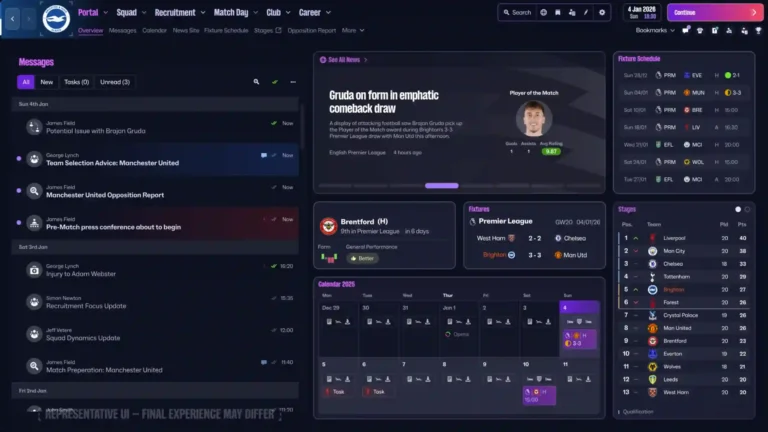 Example of the UI in Football Manager 26