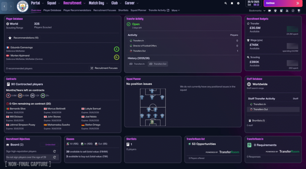 example screenshot of the recruitment hub in FM26
